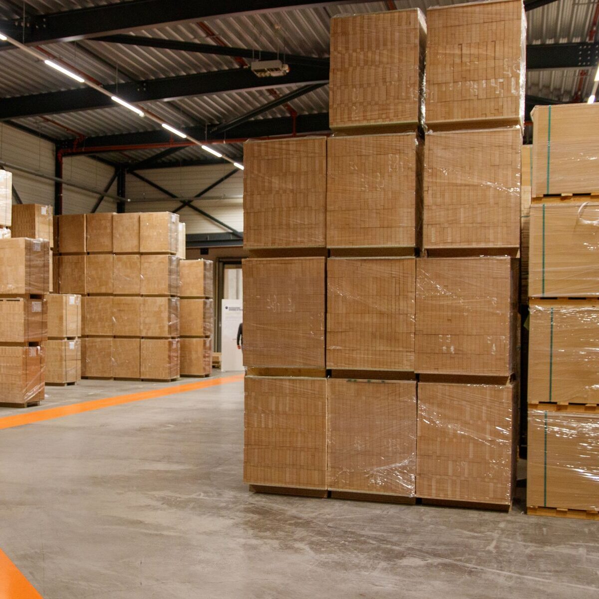 Packed cartons staged for export shipment