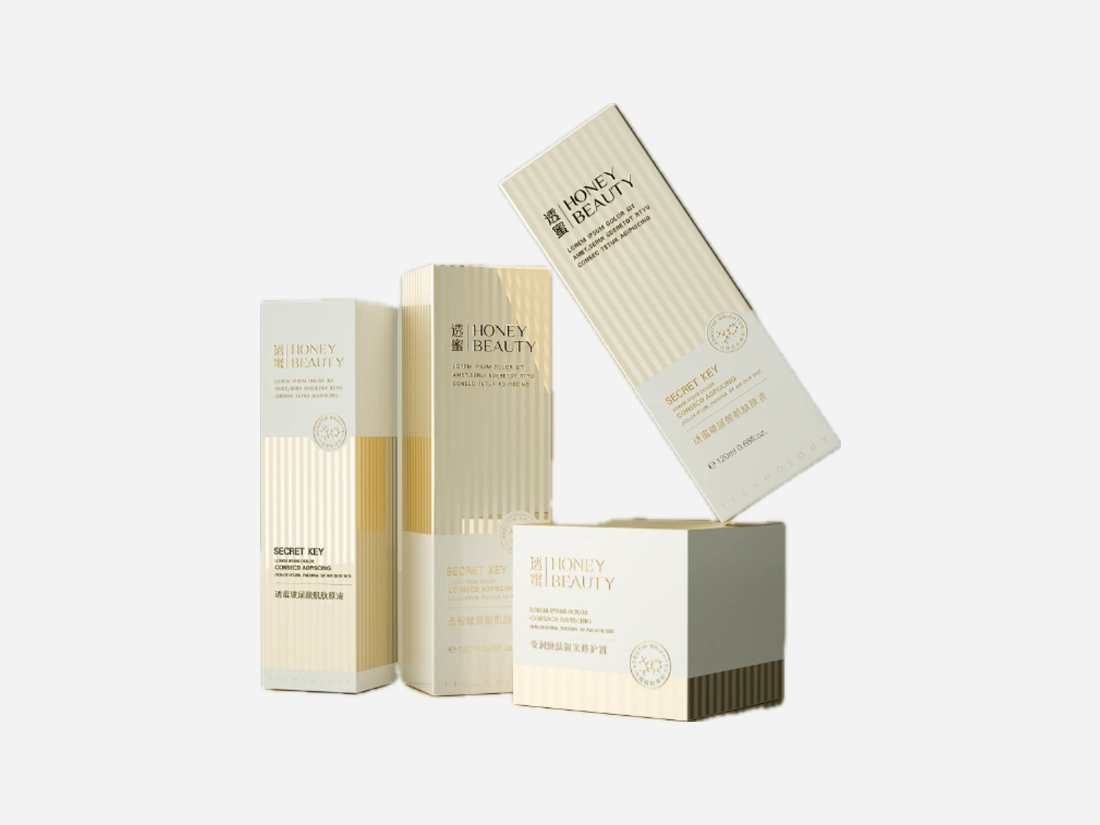 Cream-colored skincare folding cartons