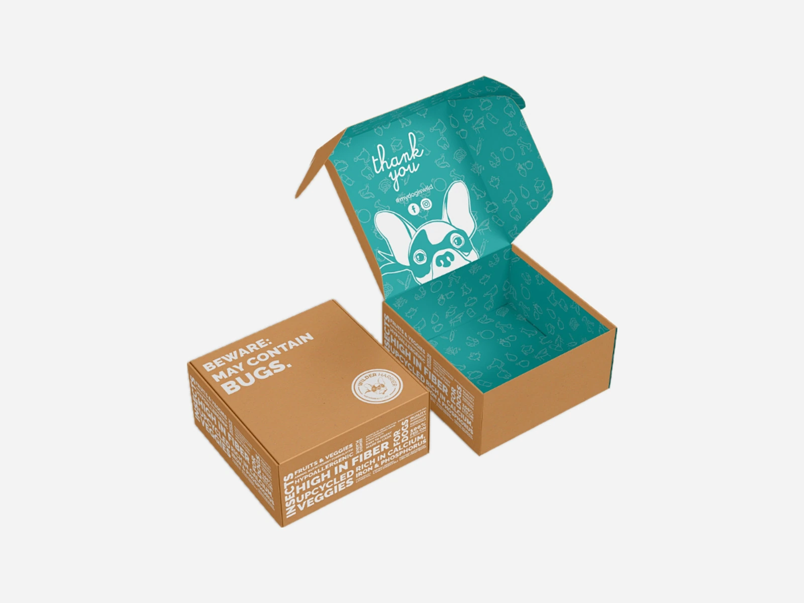 Kraft mailer boxes with printed interiors