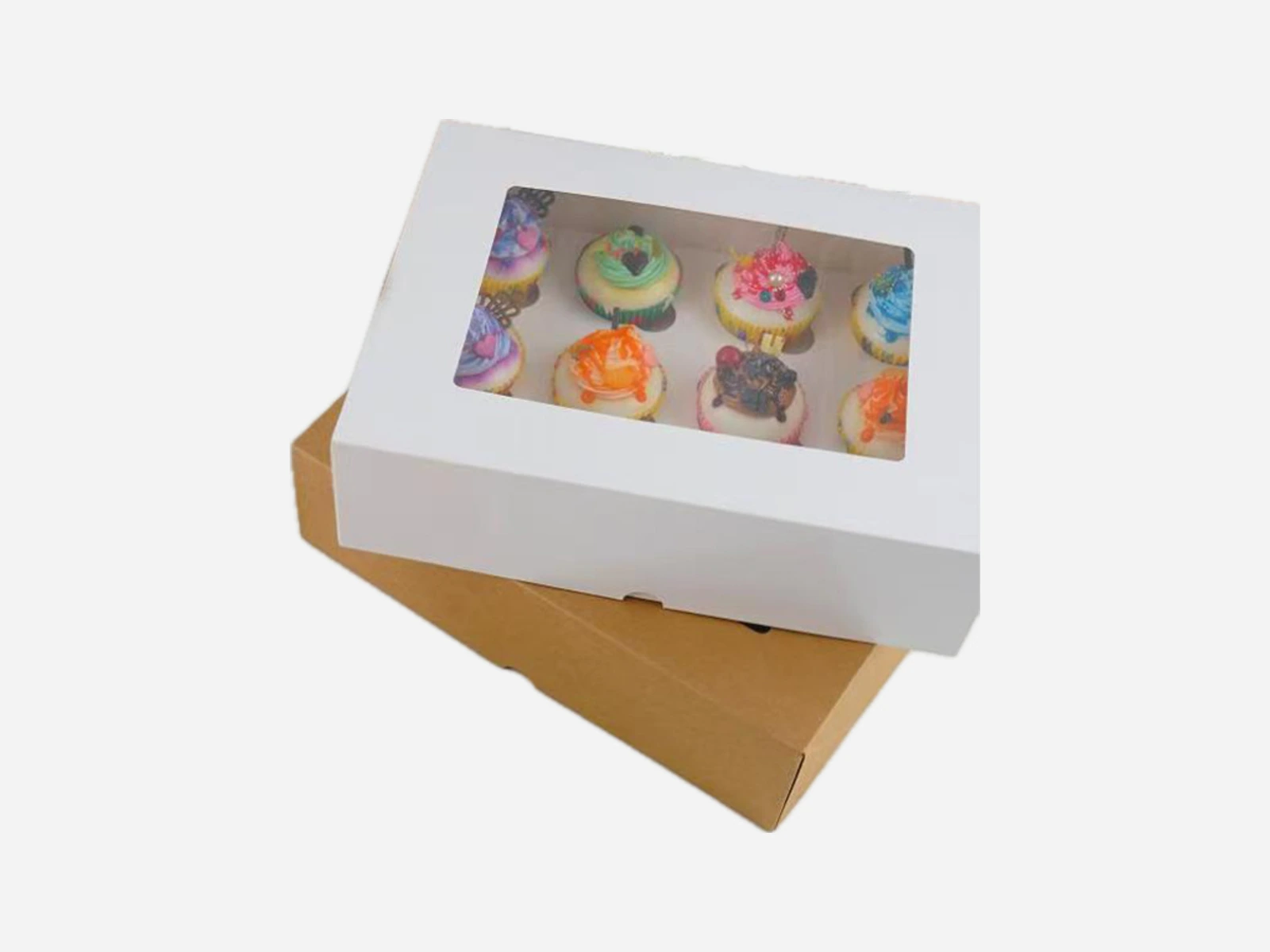 Window cupcake box with an open kraft base