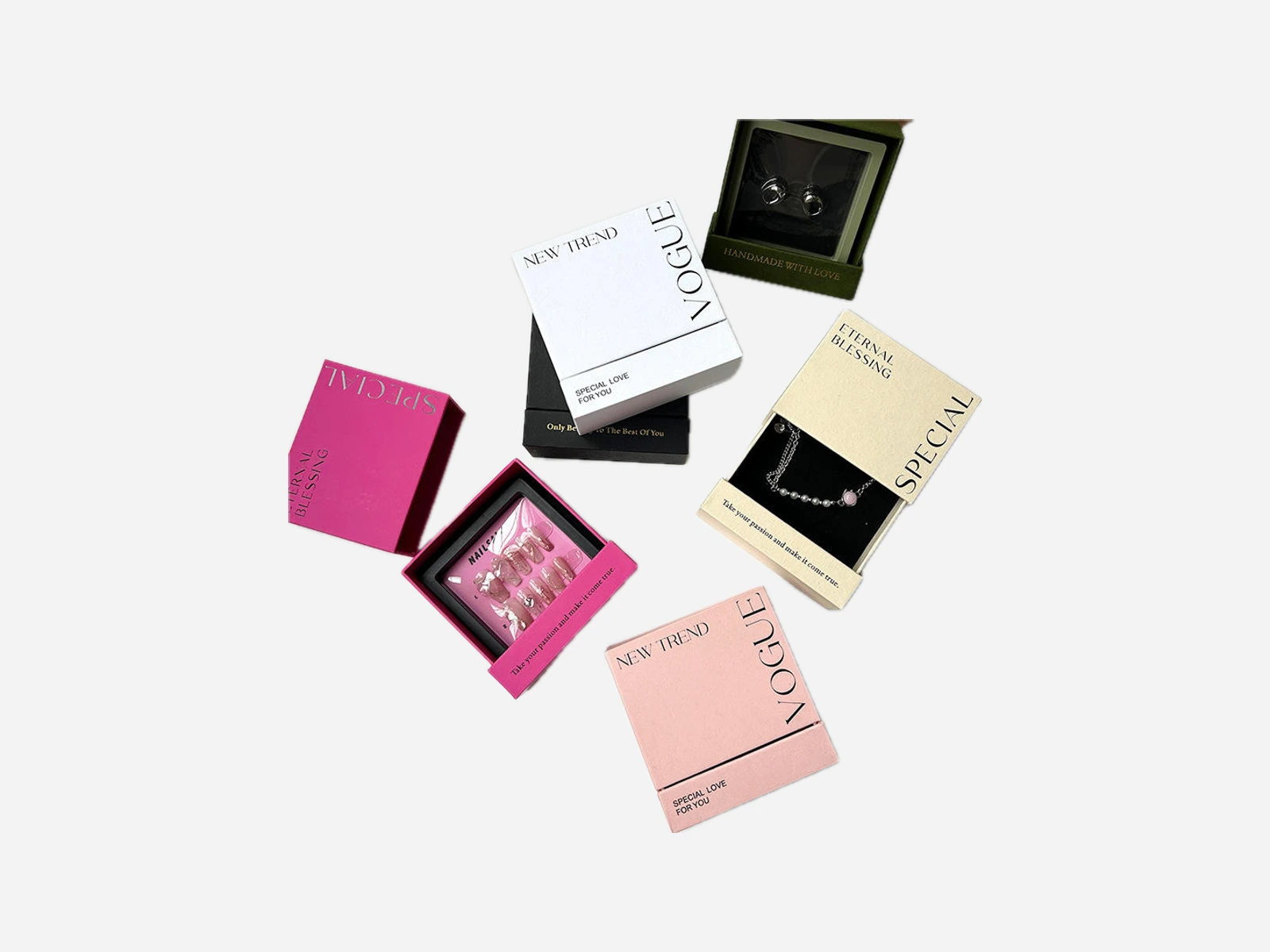 Small jewelry presentation boxes with fitted inserts