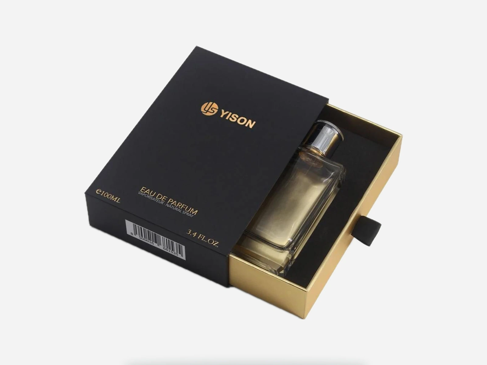 Black and gold perfume drawer box