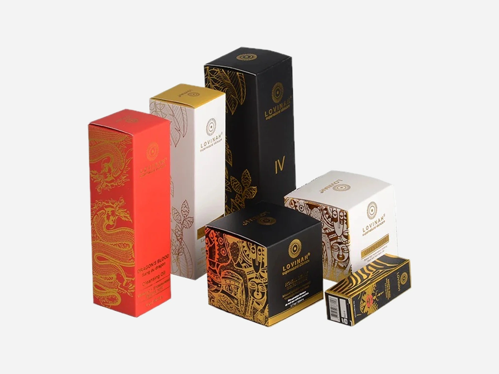 Cosmetic folding cartons with decorative foil printing